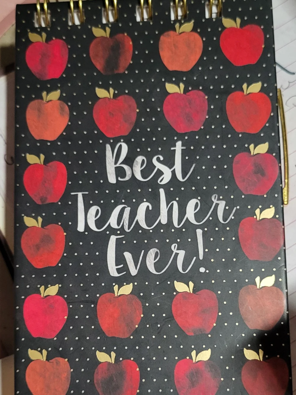 Best Teacher Ever Spiral Notebook - Black with Red Apple Design
